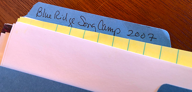 Picture of file folder for the Blue Ridge Song Camp.