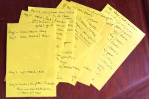 Photo of notecards containing lists of things for the Gratitude post.