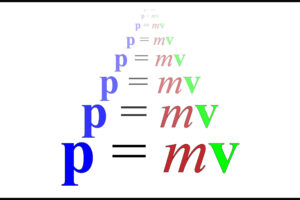 Metaphoric representation of the formula for momentum.