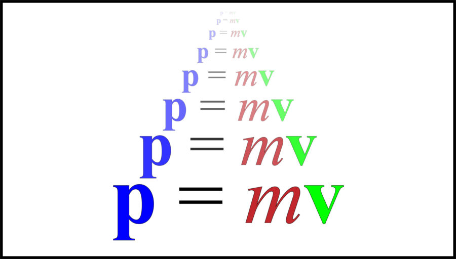 Metaphoric representation of the formula for momentum.