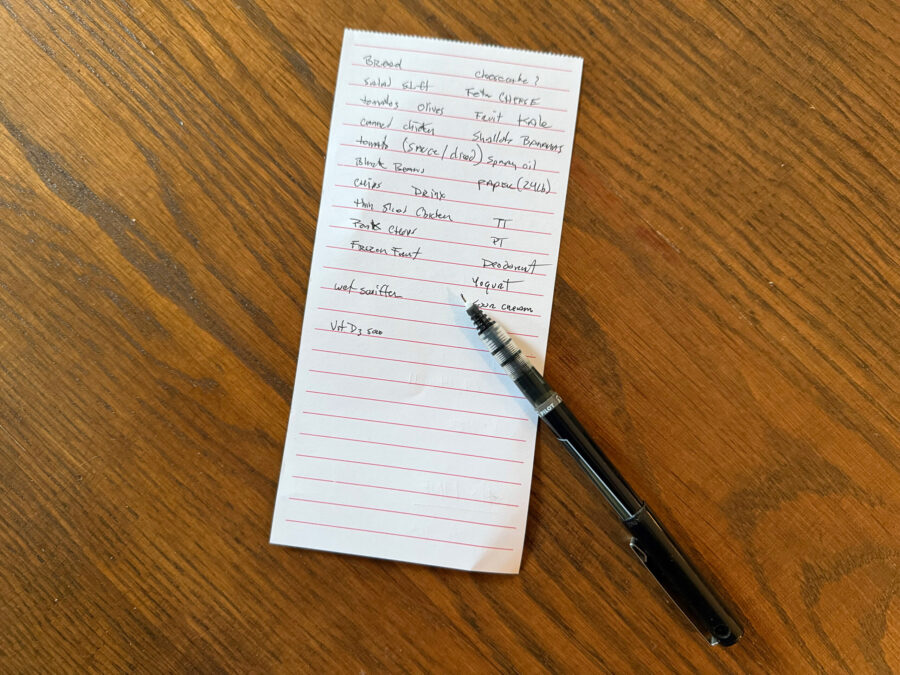 Photo of grocery list.