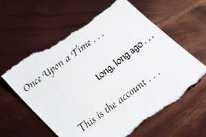 photo of a piece of paper with standard opening sentences from tales from around the world.